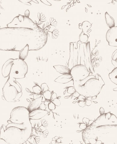 Jersey Sketchy Woodland Friends Cream 30x30cm