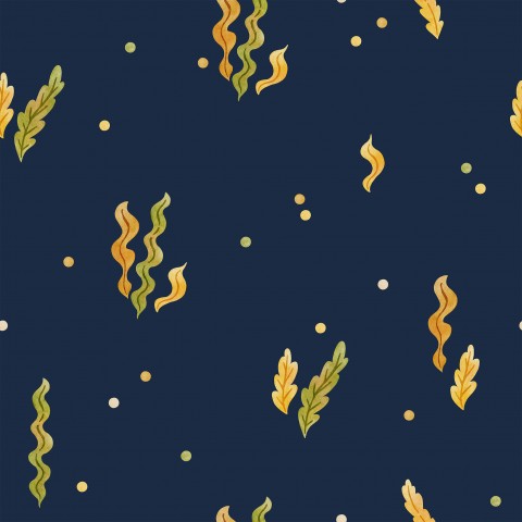 Jersey Whimsical Leaves navy blue