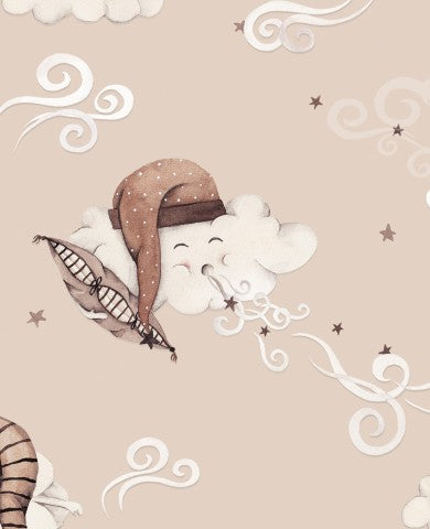 Wasserdichter Stoff Sleepy Clouds beige groß