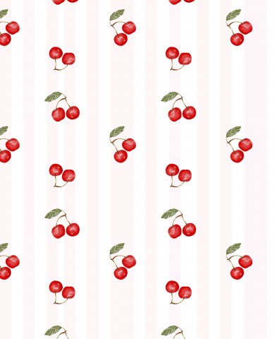 Cerises en satin de coton sur fond rayé