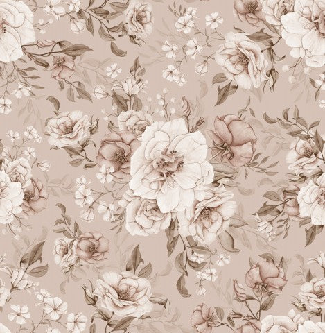 Jersey summer flowers beige sepia