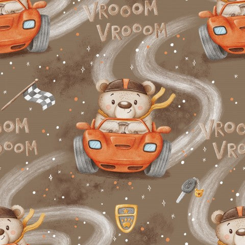  Rib Jersey un orsacchiotto di peluche che guida un'auto