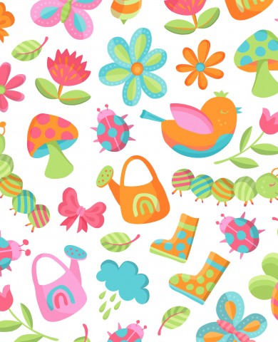 Jersey Spring Gardening Vector with Birds Flora