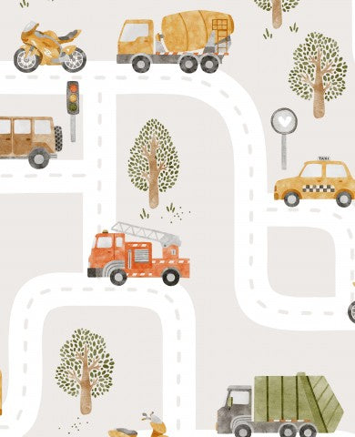  Auto, camion e alberi in French Terry