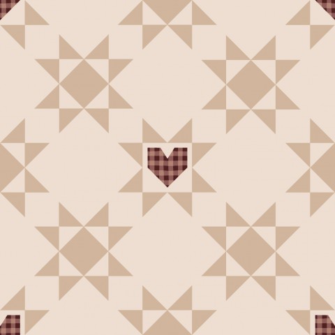 Wasserdichter Stoff Star and Gingham Heart Patchwork Beige