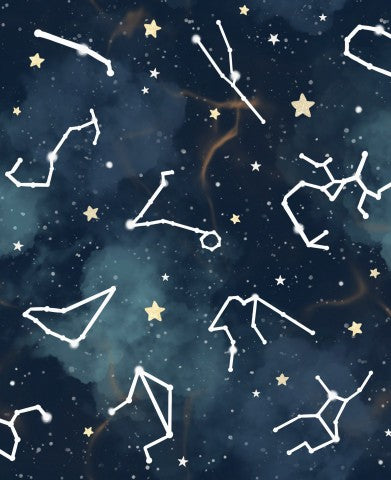 Satin cotton the constellations on a blue background