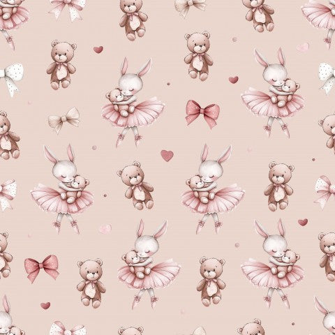 French Terry cute bunnies and teddy bears