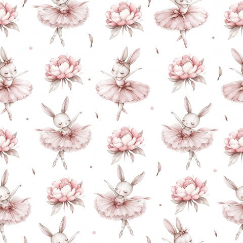 Jersey Cute Bunny Ballerina with Pink Peonies