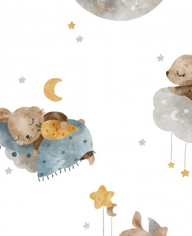 Canvas Baumwolle Schlafender Hase Gute Nacht: Qualitätliche Baumwoll-Canvas-Stoffe für dein nähesprojekt, ideal für Kinderzubehör, Spielzeug und Deko-Artikel.