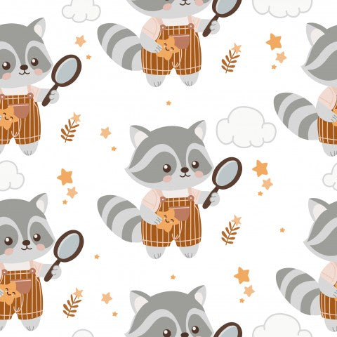 Muslin cute little explorer raccoon with stars