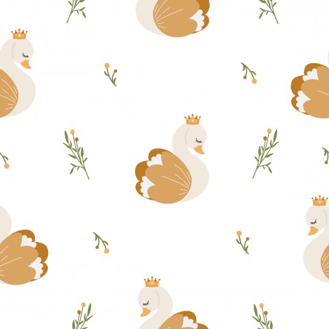  Graziosi abiti in tela di cotone: Cigno con fiori - personalizzabile! Tessuto di cotone con motivo a cigno ed elementi floreali per abiti unici.