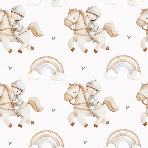 Satin de coton avec un chevalier à cheval et un arc-en-ciel