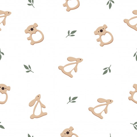 Coton satiné avec de mignons koalas et feuilles