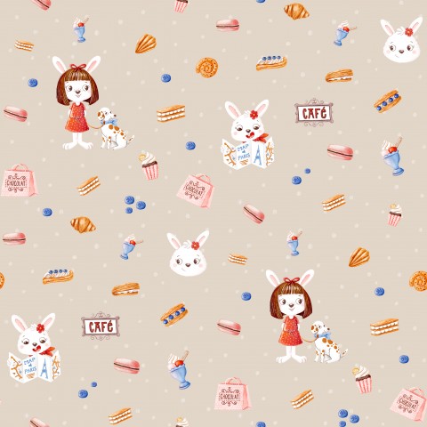 Tissu imperméable avec personnages de dessins animés et nourriture