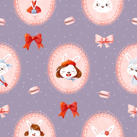 Tissu imperméable avec de mignons lapins et macarons