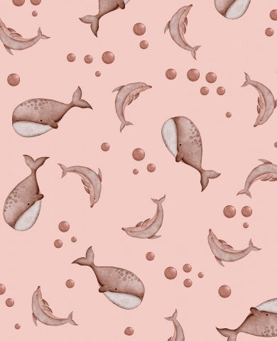  Tessuto impermeabile balene rosa e bolle