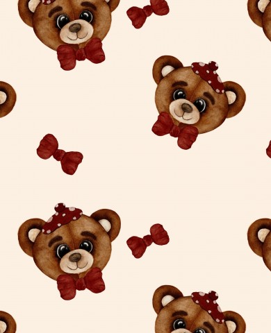 Wasserdichter Stoff Muster eines braunen Teddybären mit roter Schleife