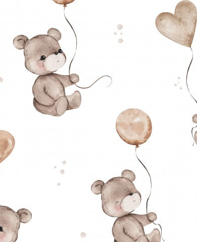 Muslin teddy with balloon 30x30cm white