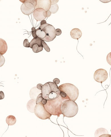 Muslin teddy with balloons 30x30cm ecru