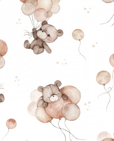 Waterproof fabric teddy with balloons 30x30cm white