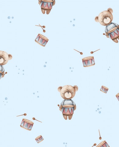 Tela di cotone blu Teddy Drum, fibra naturale al 100%, morbida e adatta al cucito, ideale per il taglio di tessuti e il cucito di modelli, cielo azzurro nella stanza