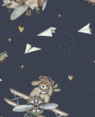 Jersey teddy bear in navy blue with airplanes