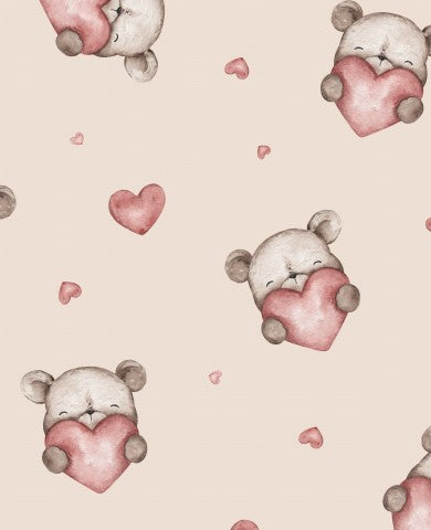 Jersey teddy bear love heart beige