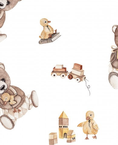 Musselin Teddybär mit Entlein weiß groß
