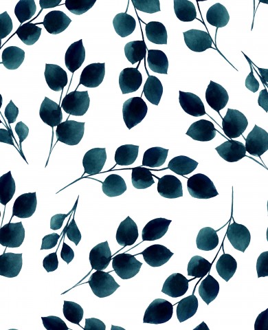 Jersey Deep Green Watercolor Leaves on White