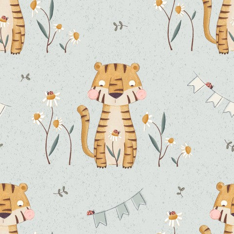Tissu imperméable avec un tigre et des marguerites dessus