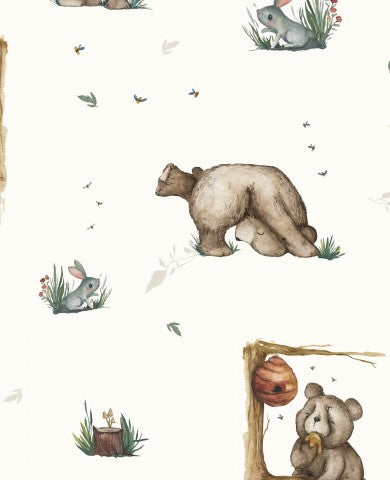 Papier peint en satin de coton sans couture avec des ours et d'autres animaux