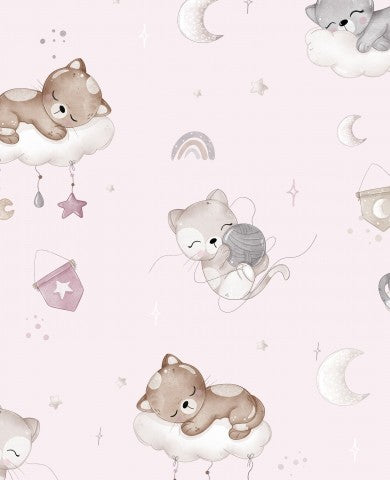 Waterproof fabric Dreaming Cats PINK