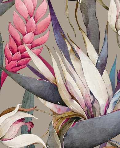 Tessuto impermeabile con fiori e foglie tropicali