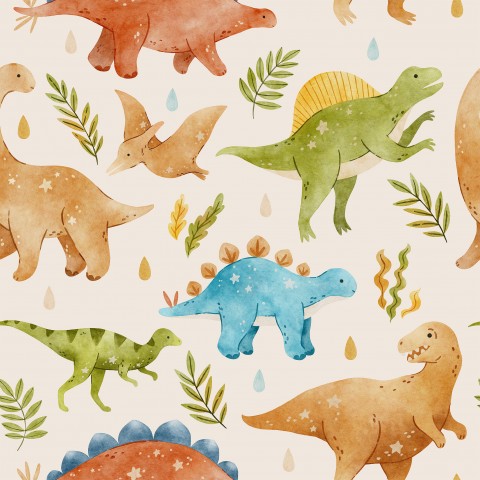 Dinosaures aquarelles en mousseline