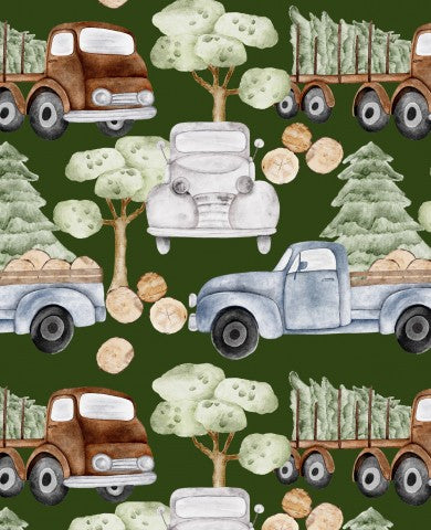  Jersey-lastbil og træer på grøn baggrund