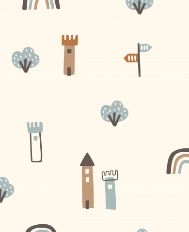 Châteaux en tissu imperméable, arbres et arc-en-ciel