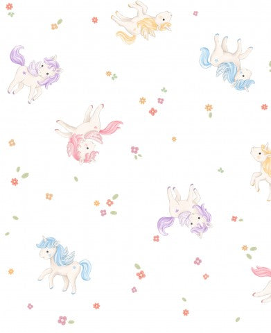 Wasserdichter Stoff Unicorns Tossed White 20x20cm