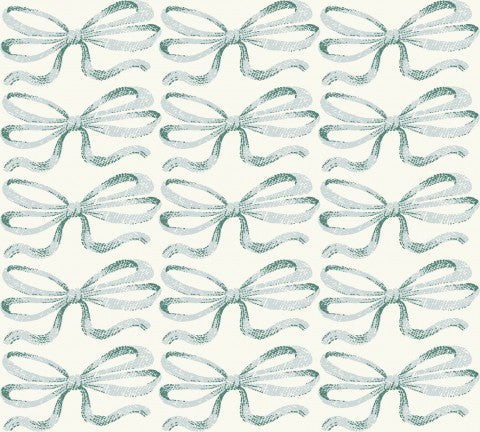 Satin de coton à motif de nœuds bleus sur fond blanc