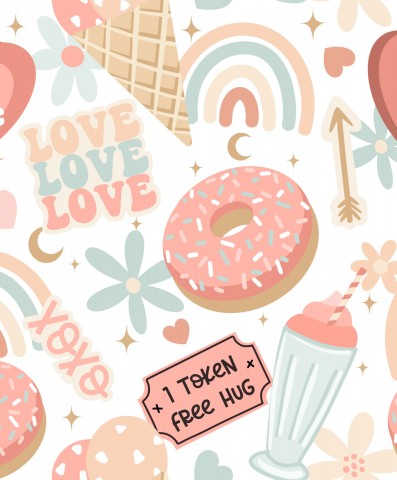  Elegante tela di cotone per San Valentino: tessuti incantevoli per innamorati, fantasie a forma di ciambella e colori arcobaleno. Tessuto di cotone al metro per cucire.