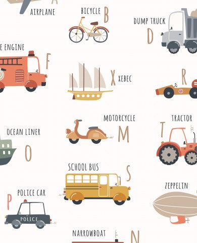 Waterproof fabric Vehicles alphabet white