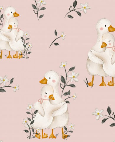 Rib Jersey weißen Enten auf rosa Hintergrund