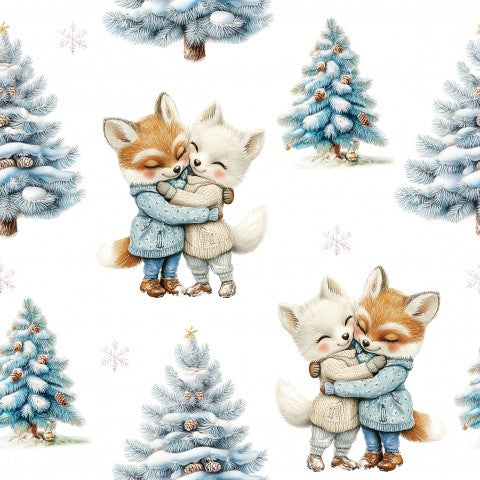 Waterproof fabric Winter foxes in love