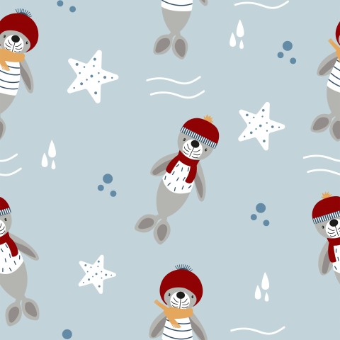 Phoques et étoiles de mer mignons en French Terry