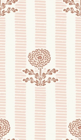 Jersey Vintage Flowers with Stripes in Peach