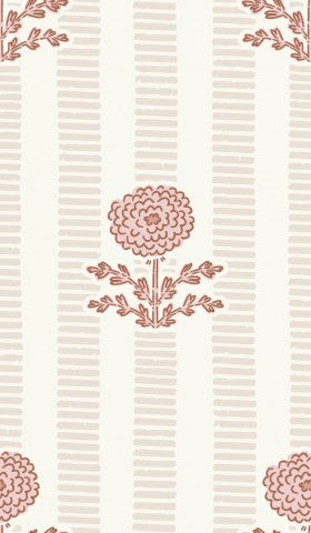 Jersey vintage flowers with stripes in pink