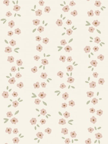 Jersey vintage floral stripes in beige-pink