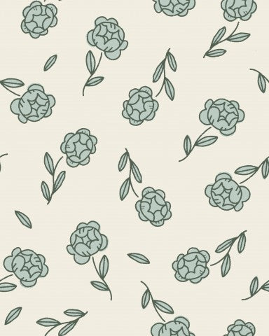 Jersey vintage rose flowers in blue