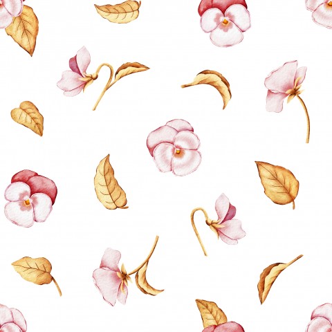 Aquarelle sur mousseline fleurs et feuilles