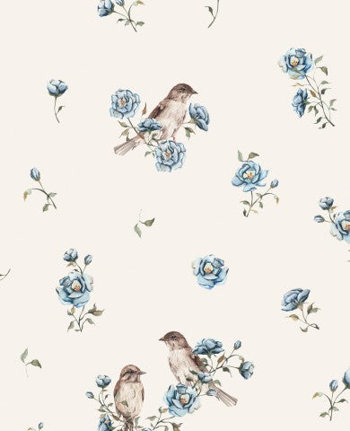 Jersey birds in blue flowers CREAM