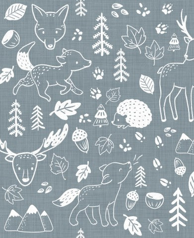 French Terry forest animals and trees